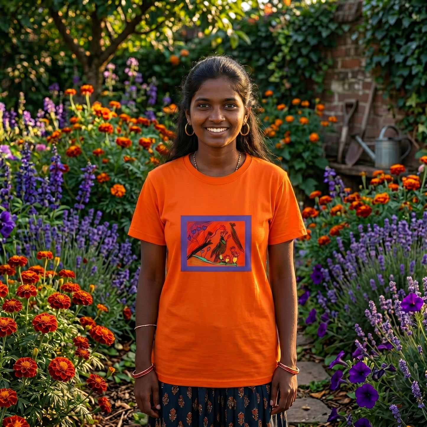 Adult T-Shirt Bird Hatching Human Baby Orange