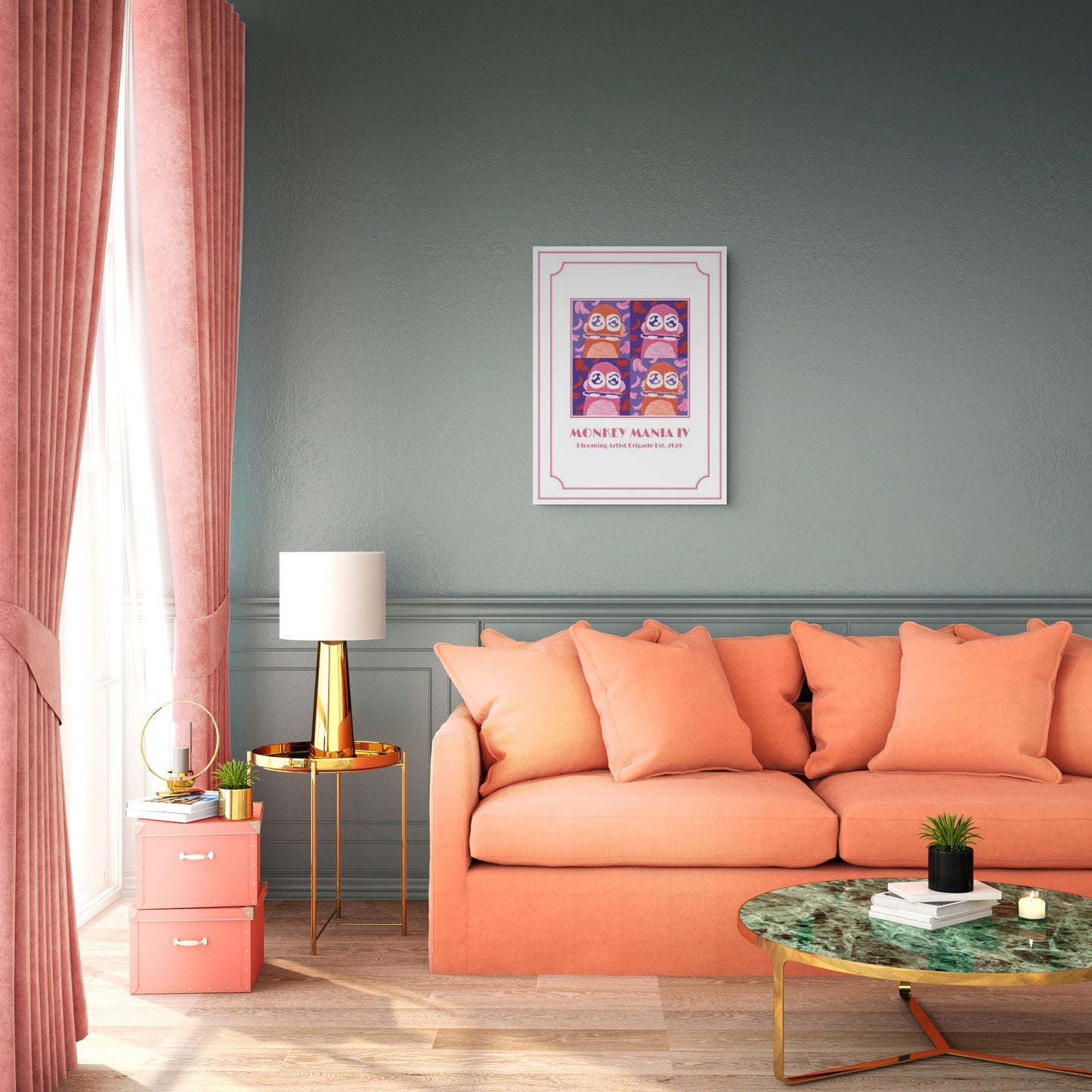 Monkey Mania 4 Print Art Deco 18X24